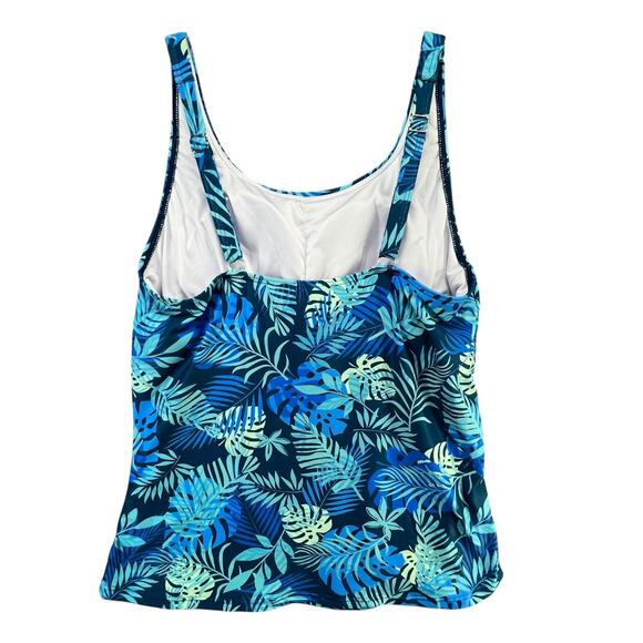 Aqua Eve Tankini Top Women L Blue Tropical Leaves Ruched Tummy Control Beach - Picture 6 of 15